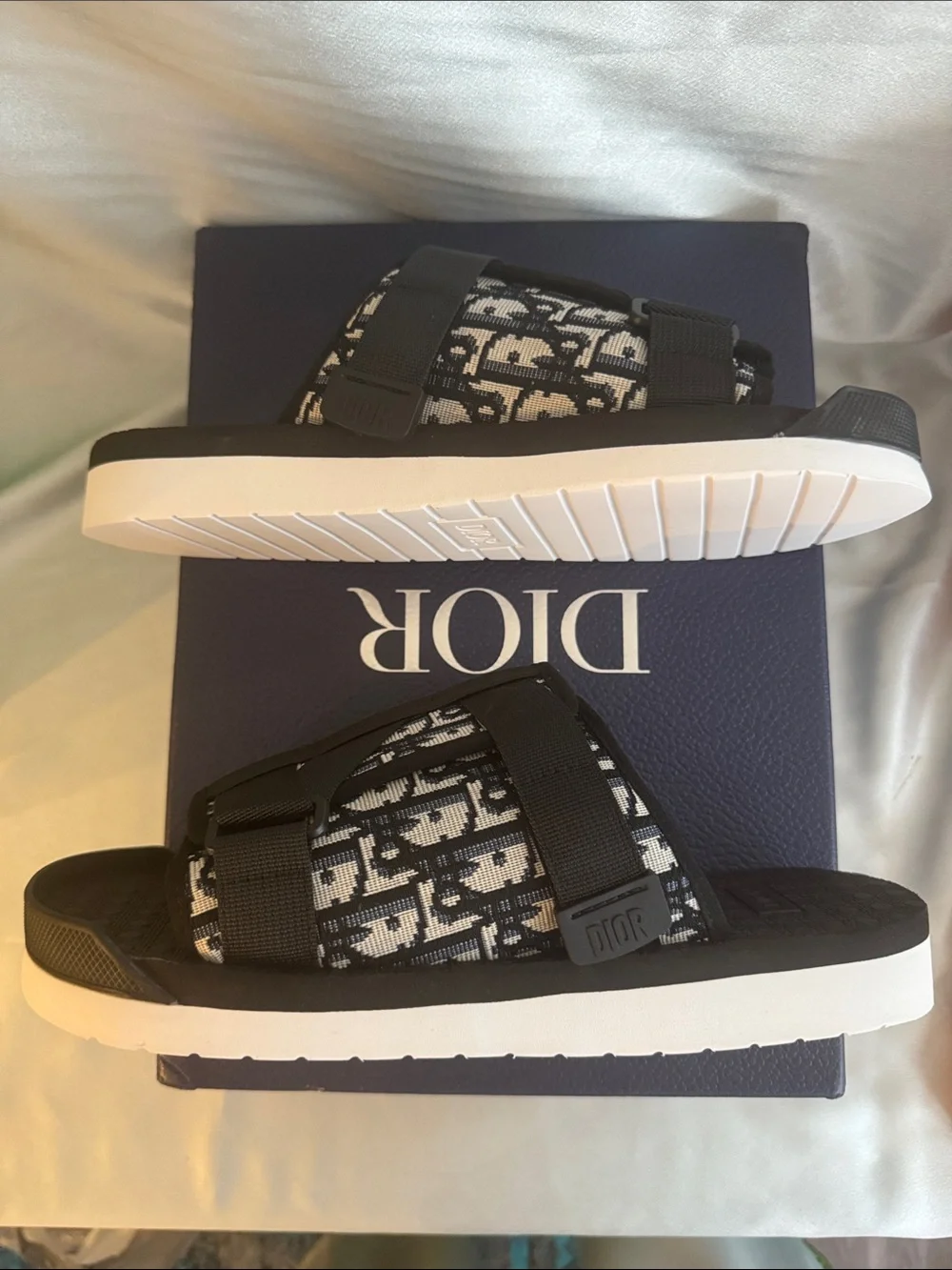Dior Alpha sandals featuring the black and beige Oblique jacquard motif